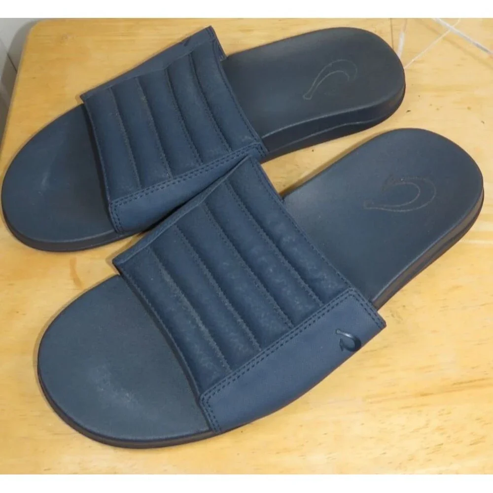 OluKai Maha 'Olu Mens Slide Sandals Moonlit Ocean Blue Comfort Slip On Size 9